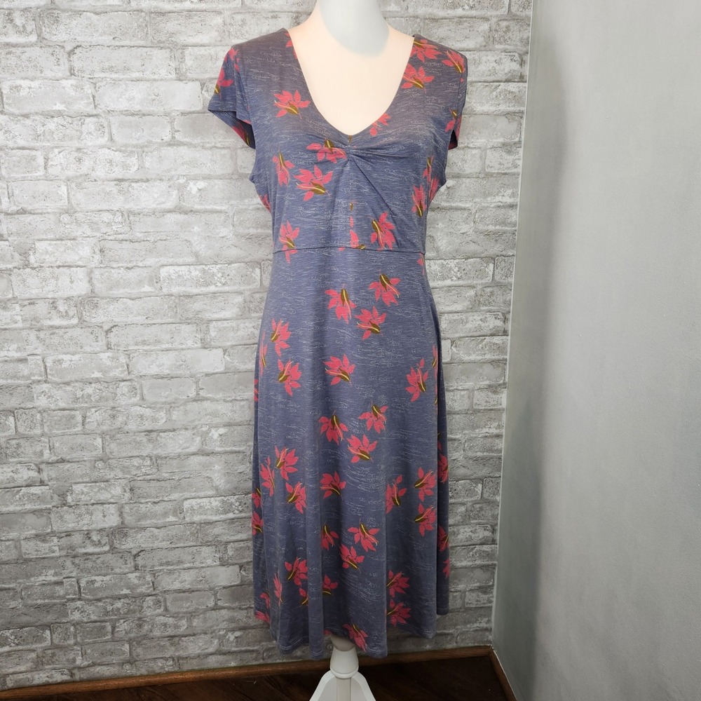 Toad&Co Horny Toad Midi Dress Blue Pink Floral Organic Cotton Casual Medium